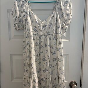 H&M Cream and Blue Floral Midi Dress